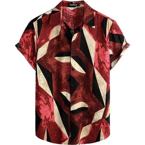 Mens Summer Tropical Shirts Short Sleeve Red Black Shirts